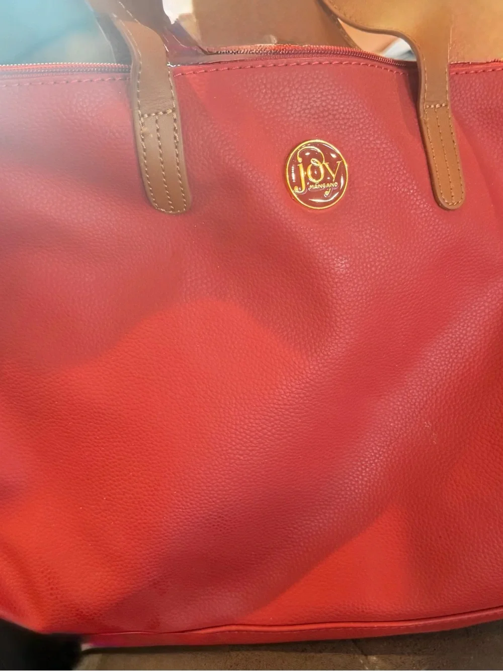 Joy Mangano Red Tote and Matching Crossbody with Tan Accents